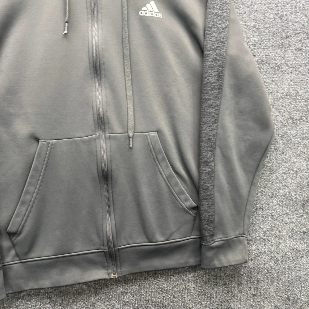 Adidas CV5751 Full Zip Hoodie Mens Medium Gray Fleece Lined Athletic Hoodie‎